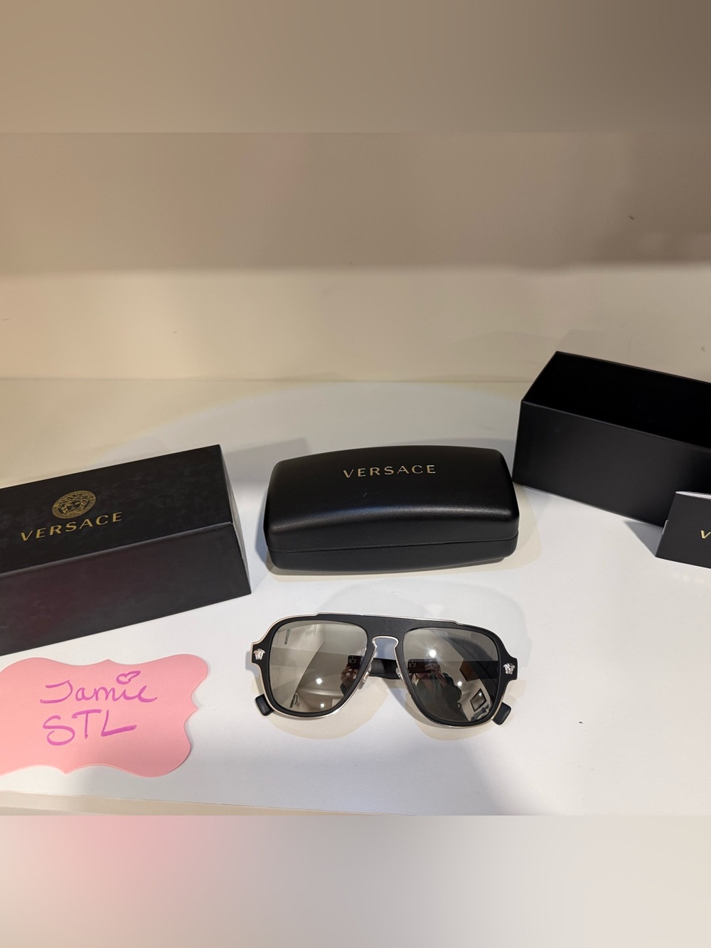 Versace Men’s Black and Silver Shield Sunglasses